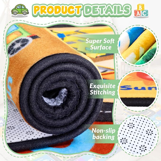 Construction Site Play Rug for Kids, Car Play Mat - Image 3