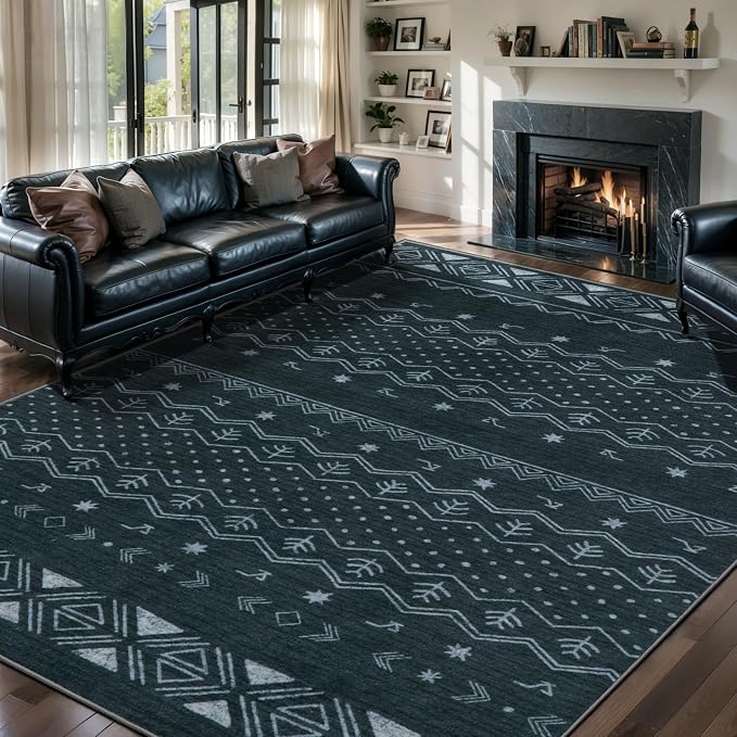 SERISSA 6x9 Area Rugs for Living Room, Washable Non-Slip Grey Boho Rug by SERISSAHomeDecorCollection