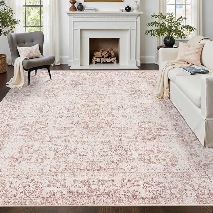 Rugxara 8x10 Pink Area Rug for Living Room & Bedroom, Large Washable Rugs for - Image 4
