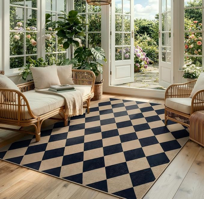 Lahome Checkered Easy Jute 5x7 Area Rugs, Washable Outdoor Patio Rug - Image 7