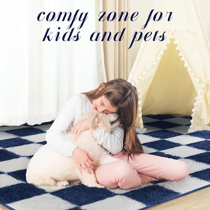 Super Soft Rug for Bedroom, 5x7 ft Blue and White Area Rug Classic Checkered - Image 2