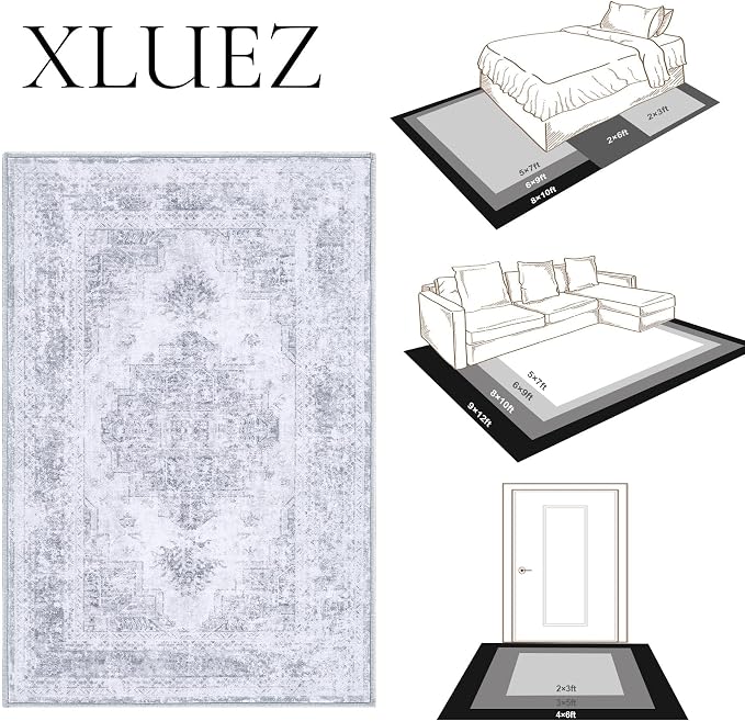 XLUEZ Area Rug 8x10 Living Room Rug, Machine Washable Vintage Distressed - Image 8