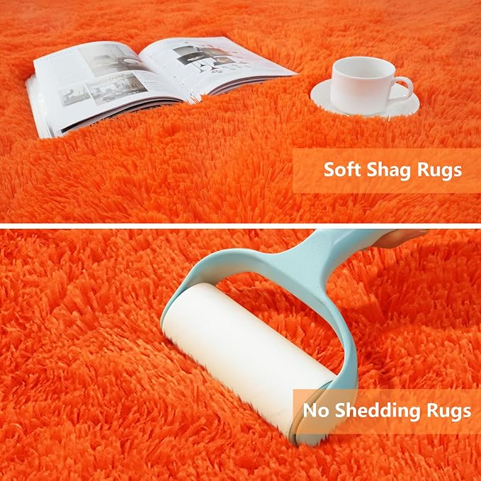Orange Shag Area Rugs for Bedroom Living Room, 6X9 Ultra Soft Fluffy Area Rugs - Image 6