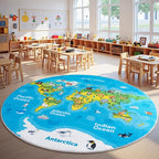Kids Playroom Rug, 6x6ft Round World Map Play Mat - Image 5