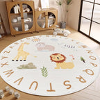 Poowe ABC Animals Kids Play Mat Baby Nursery Rug Round Educational Alphabet - Image 3