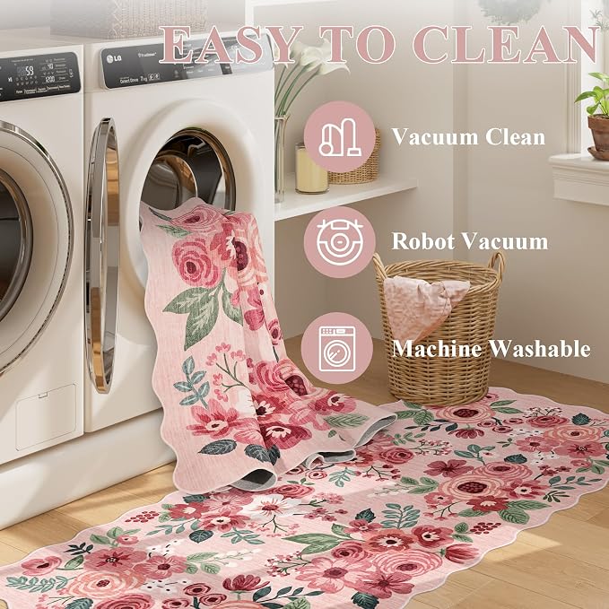 DUKINO 4x6 Area Rug, Floral Non-Slip Indoor Washable Rug - Image 6