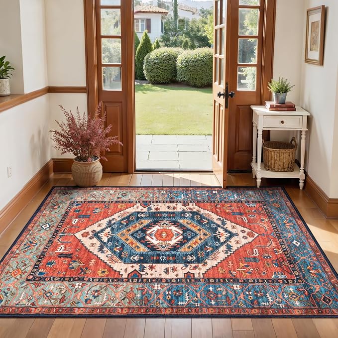 SERISSA Boho Area Rugs for Entryway, 3x4 Washable Non-Slip Kitchen Rug by SERISSAHomeDecorCollection