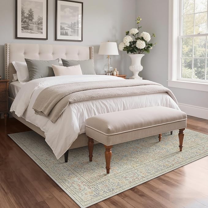 GENIMO 5x7 Area Rug for Living Room, Washable Vintage Floral Low-Pile Non-Slip - Image 4