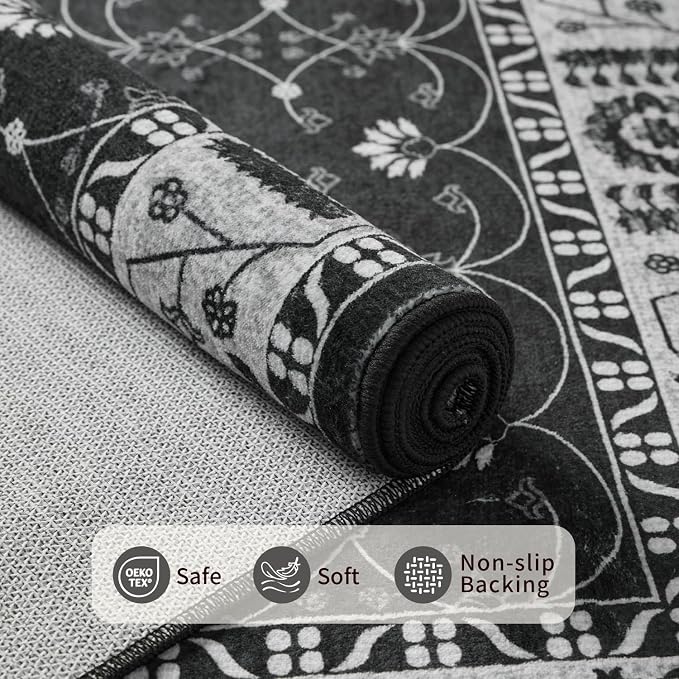 Rugxara Black Rug Area Rugs 5x7, Washable Rugs - Image 7