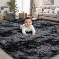 Area Rug for Living Room Bedroom:6x9 Black Grey Soft Fluffy Shag Upgrade by PLHXFRSoftAreaRugs