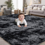 Area Rug for Living Room Bedroom:6x9 Black Grey Soft Fluffy Shag Upgrade by PLHXFRSoftAreaRugs