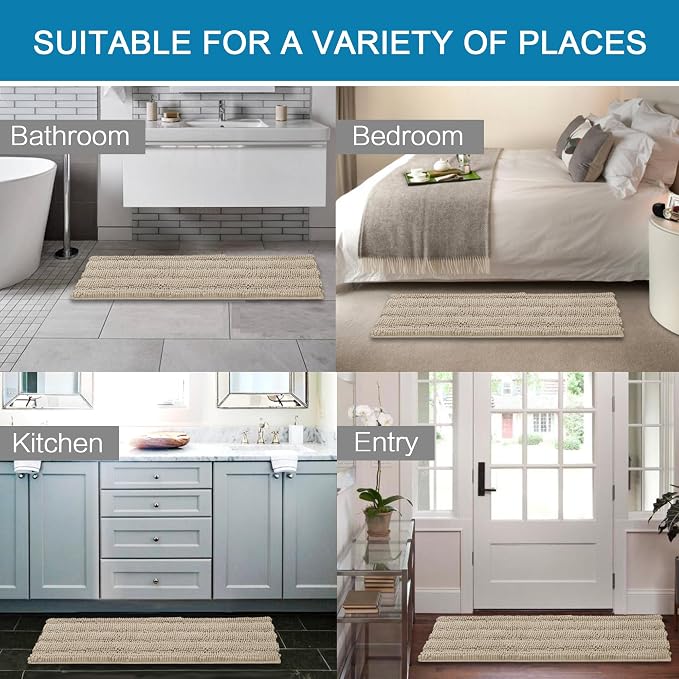 H.VERSAILTEX Bath Rugs for Bathroom Non Slip Bath Mats Thick Chenille Striped - Image 6
