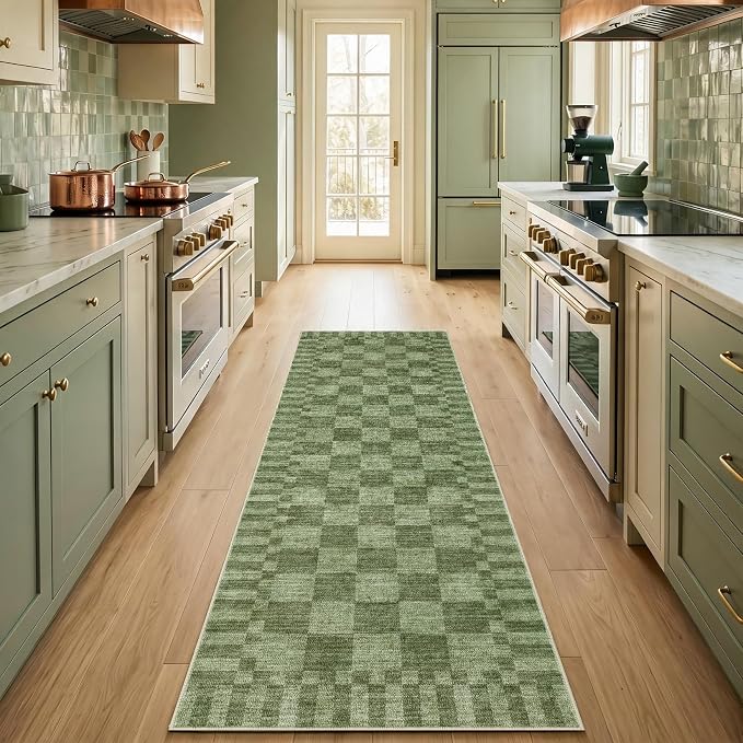 GarveeHome Moss Green Checkered Rug 2x3 Washable Rug Non-Slip - Image 3