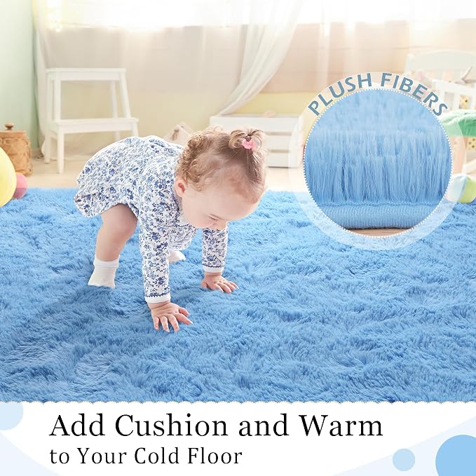 BENRON Light Blue Fluffy Rugs for Living Room Bedroom 4x6, Soft Plush Fuzzy - Image 4