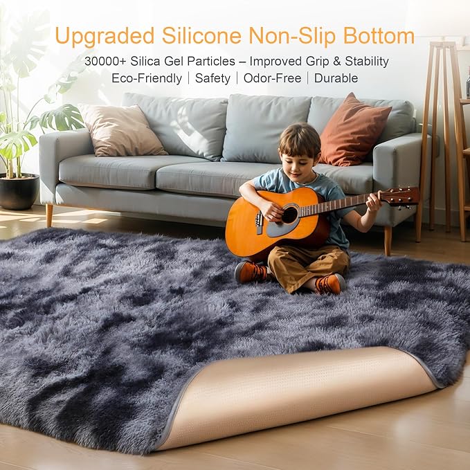 KICHOWUA Thick Area Rug Dark Grey Fluffy 4x6 - Image 4
