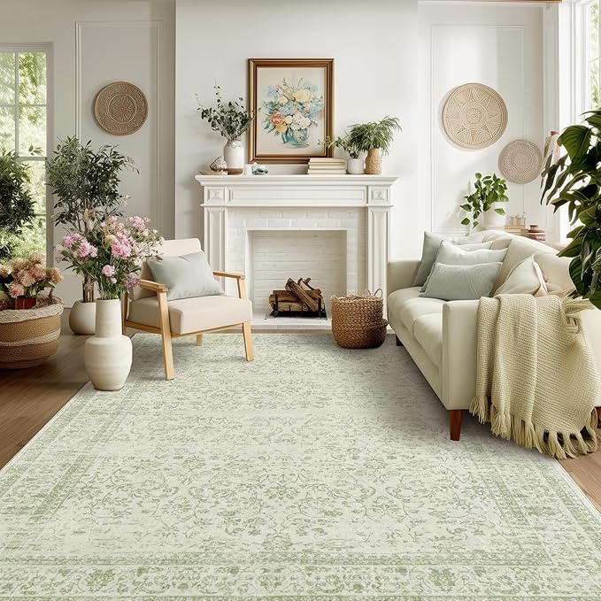Sage Green Area Rugs 9x12 Living Room No Slip Stain Resistant Large Area Rug - Image 5