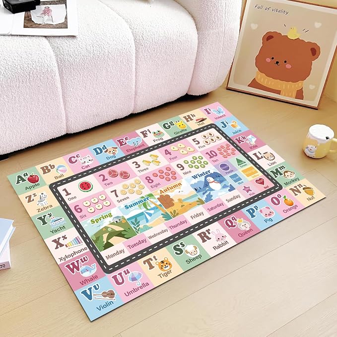 Kids ABC Rug for Playroom, Classroom Alphabet Area Carpet Playmat, Washable by SXHYSM
