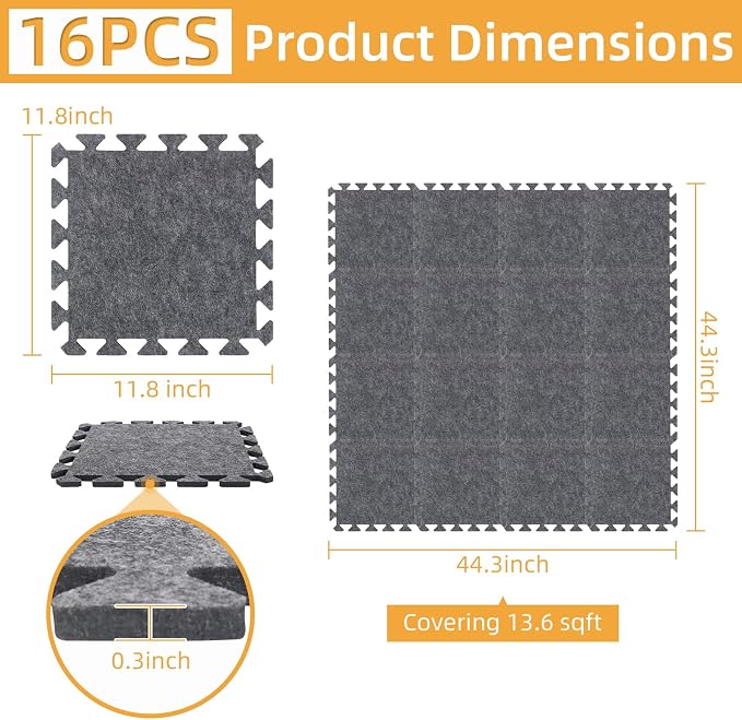 16Pcs Sound Absorbing Interlocking Floor Mats, Non-Slip Anti Vibration - Image 2