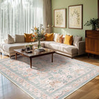 Rugxara Pink Floral 5x7 Washable Area Rug, Vintage Boho Non Slip, Low Pile Rugs - Image 4