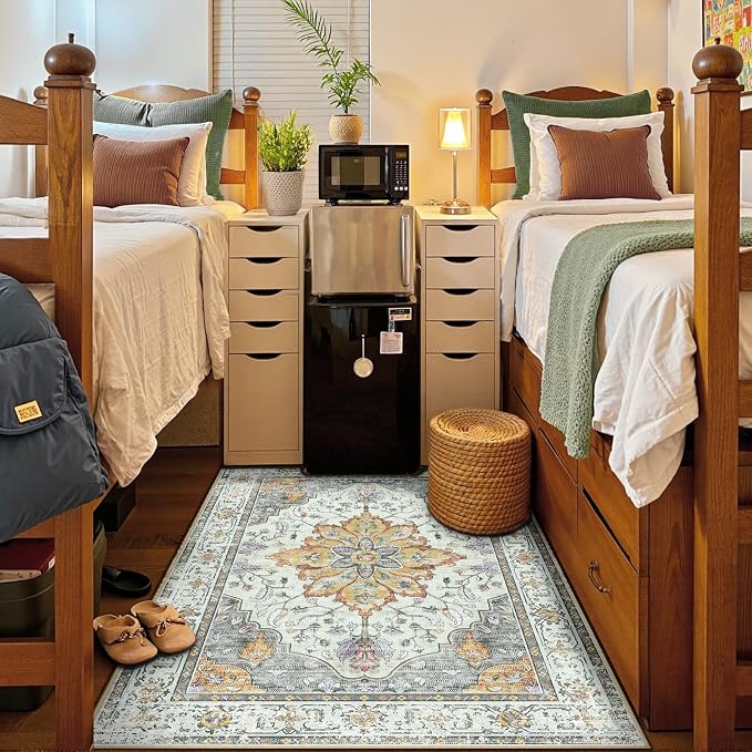 RELEANY Area Rugs 5'x7' Washable Non-Slip, Floral Vintage Distress Medallion - Image 4