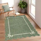 GarveeHome Scalloped Bow Rug for Living Room, Solid Green Rug for Dorm - Image 3