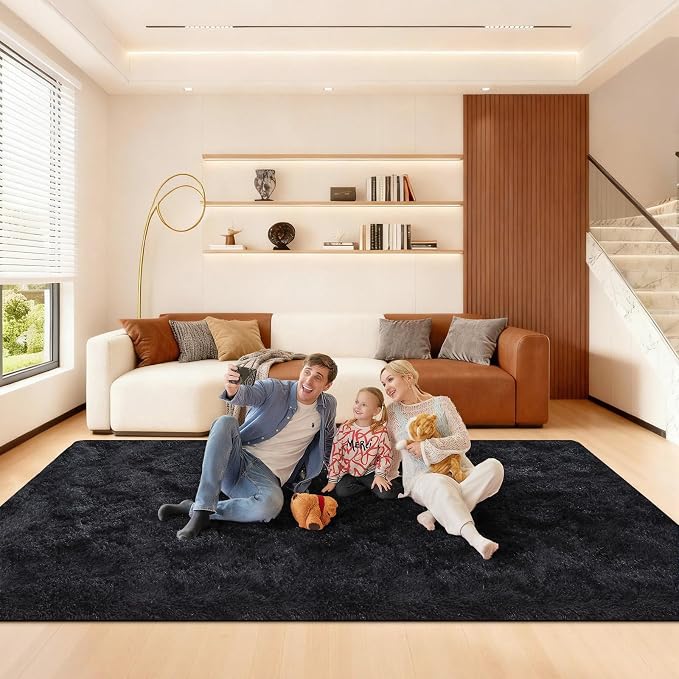 Black Rugs for Living Room, Large Fluffy 6x9 Area Rugs for Bedroom, Fuzzy Shag by Unknown