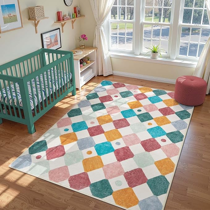 jinchan Macy 6x9 Kids Area Rug for Classroom Modern Colorful Nursery Rug - Image 4