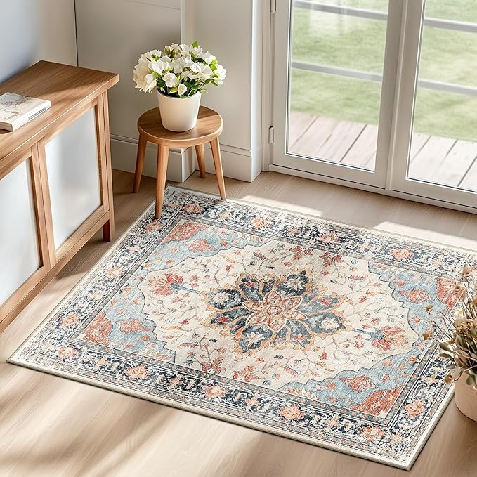 RELEANY Area Rugs Small 2'x3' Washable Non-Slip, Floral Vintage Distress by RELEANY