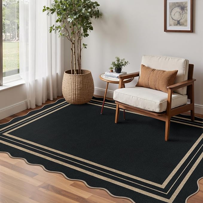 Modern Easy Jute 4x6 Outdoor Patio Rug, Washable Indoor Black Kitchen Rugs - Image 7