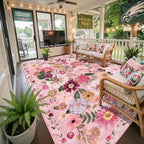 Pink Area Rugs 10x14 for Living Room, Non Slip Machine Washable Floral Rugs - Image 2