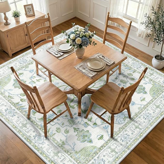 RELEANY Area Rugs Square 8ft Washable Non-Slip, Floral Vintage Distress - Image 2