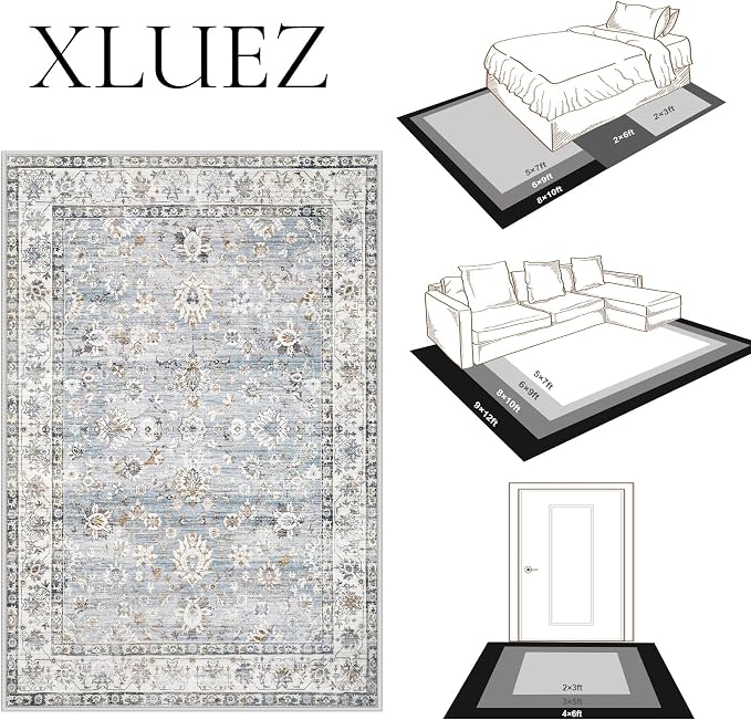 XLUEZ Area Rug 10x12 Living Room Rugs, Machine Washable Vintage Distressed Boho - Image 8