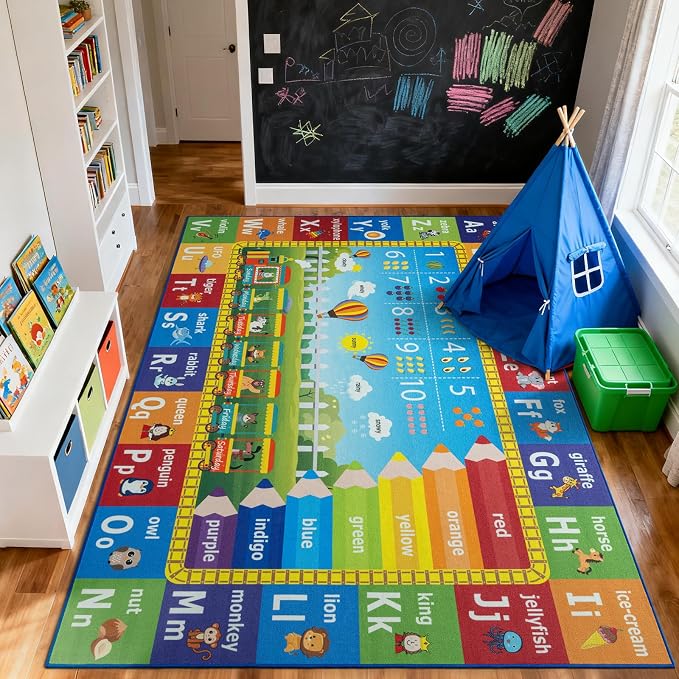 Unirea 3x5 Kids Rug for Playroom Bedroom Living Room, Washable Educational Play - Image 8