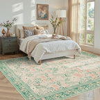 Rugxara Green Floral Rug for Living Room Bedroom, 5x7 Washable Rug, Vintage - Image 4