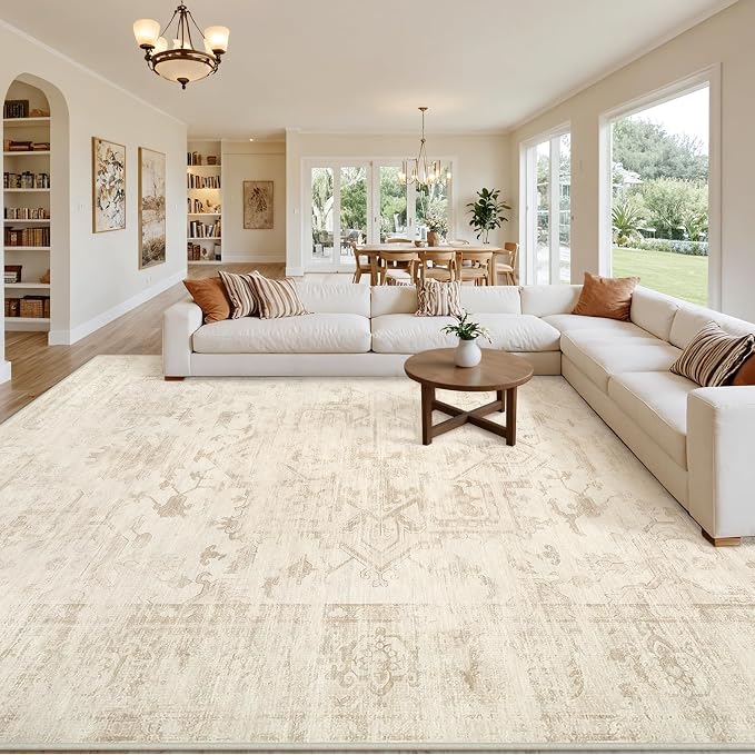10x14 Area Rug for Living Room: Vintage Boho Neutral Washable Rug Indoor Soft - Image 8