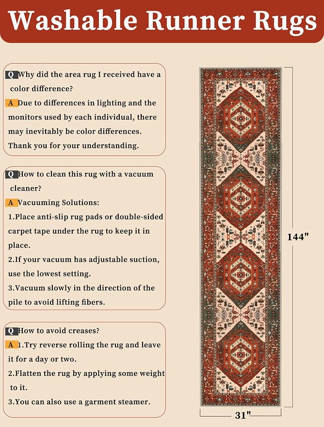 SERISSA Runner Rug for Hallways, Extra Long Boho Rug Ultra Soft Vintage - Image 2