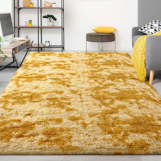 FlyDOIT Large Area Rugs for Living Room, 4x6 Feet Tie-Dyed Orange Shaggy Rug - Image 8