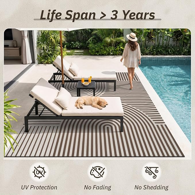 AMOAMI Outdoor Rug Patio Rug 8x10 ft Quick Dry Flatweave Textured Machine - Image 5