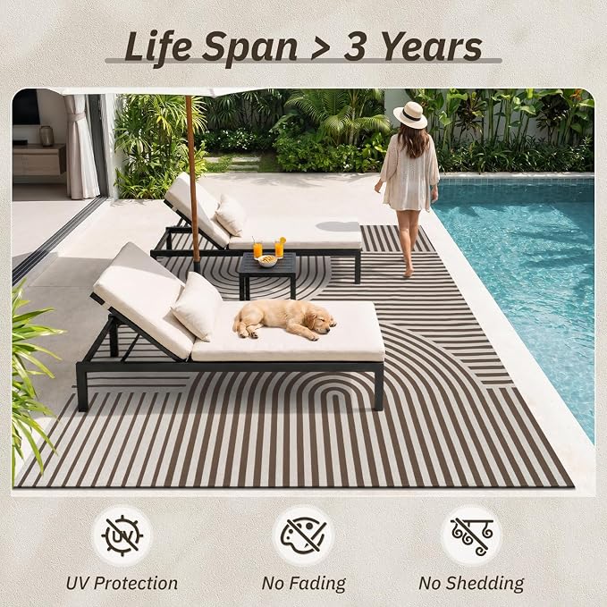 AMOAMI Outdoor Rug Patio Rug 5x8 ft Quick Dry Flatweave Textured Machine - Image 7