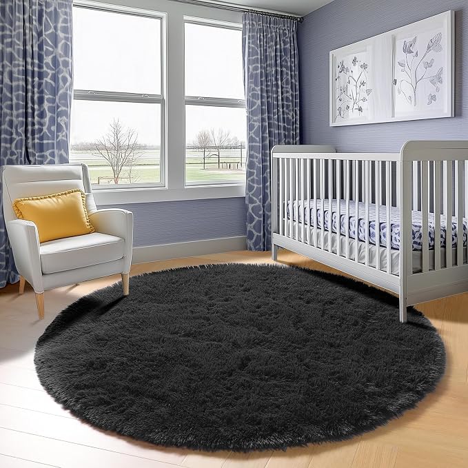 ONASAR Black Round Rugs 7ft for Living Room, Fluffy Bedroom Circle Area Rug - Image 8