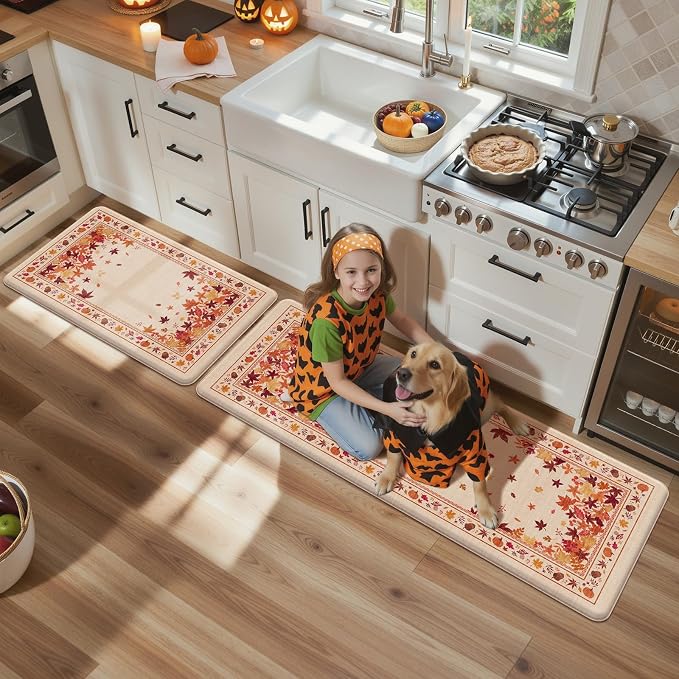 KIMODE Fall Kitchen Mats Cushioned Anti Fatigue 17"x47"+17"x29", Padded Kitchen - Image 3