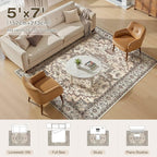 5x7 Area Rugs Living Room: Washable Vintage Rug Large Non-Slip Stain Resistant - Image 8