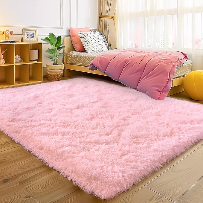 Pink Rugs for Bedroom Girls, 4x6 Fluffy Area Rug for Living Room, Soft Shag by WISHTREE