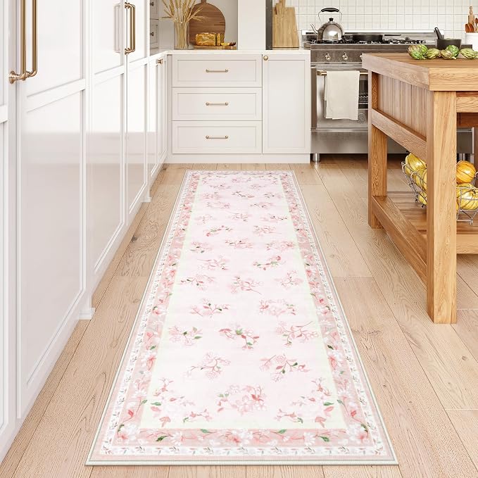 LIVEBOX Floral Girls Rugs for Bedroom, 2 x 6 Washable Nursery Runner Rug by LIVEBOX
