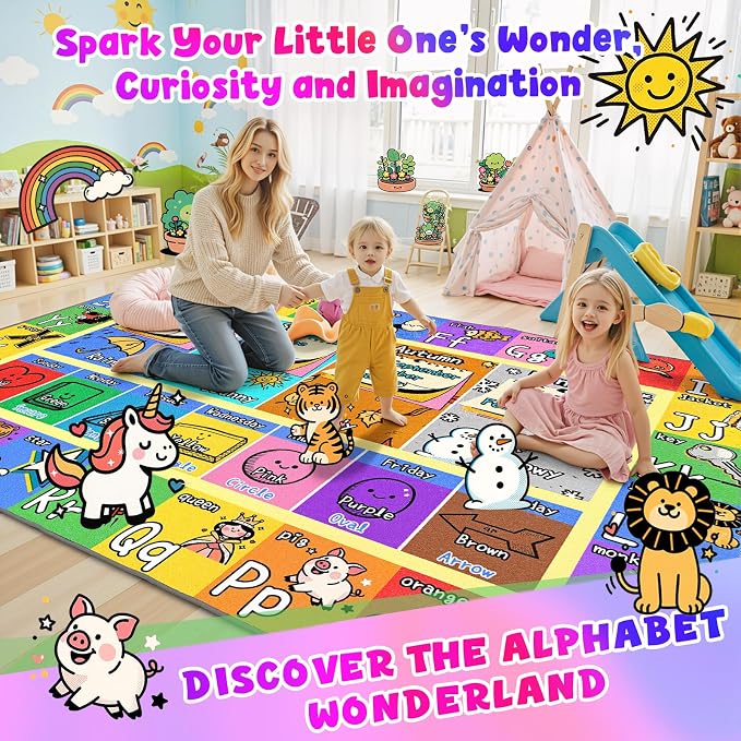Large Classroom Rug Elementary 8x10 | Soft, Non-Slip & Washable Kids Play Mat | - Image 3