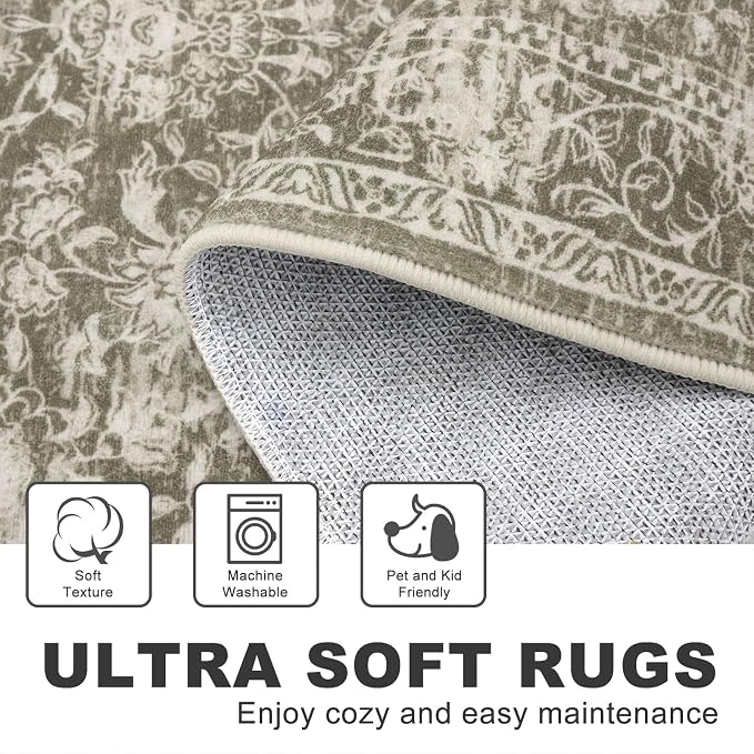 KILOCOCO Area Rug 3x5 Entryway Rug Washable Printed Vintage Floral Rubber - Image 3