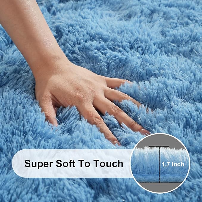 5x7 Area Rugs for Living Room, Large Fluffy Blue Rugs for Bedroom, Fuzzy Shag - Image 2