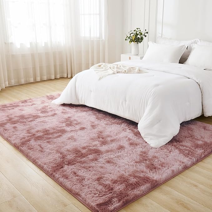 Litanika 4x6 Shag Area Rug for Living Room Bedroom, Tie-Dyed Dusty Pink High - Image 3