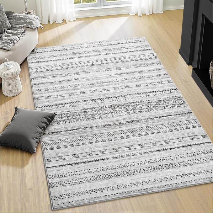 3x5 Area Rug Machine Washable Non Slip Rug Distressed Neutral Moroccan Boho Rug by Tchdio