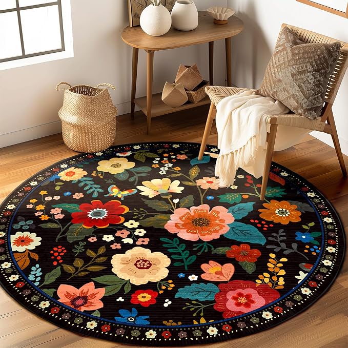 RELEANY Floral 4ft Area Rugs Washable Print Boho Cute Carpet Non Slip Flower - Image 2